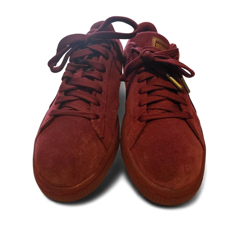 PUMA Suede Kids Lace-Up Sneakers Burgundy Red Youth Size 5 Casual Shoes